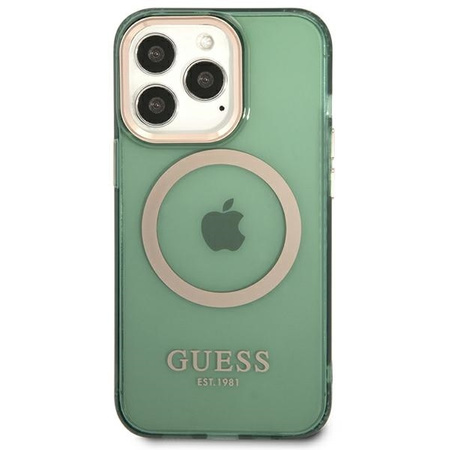 Original Case IPHONE 13 PRO Guess Hard Case Gold Outline Translucent MagSafe (GUHMP13LHTCMA) khaki