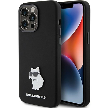 Karl Lagerfeld Silicone Choupette Metal Pin case for iPhone 15 Pro Max - black