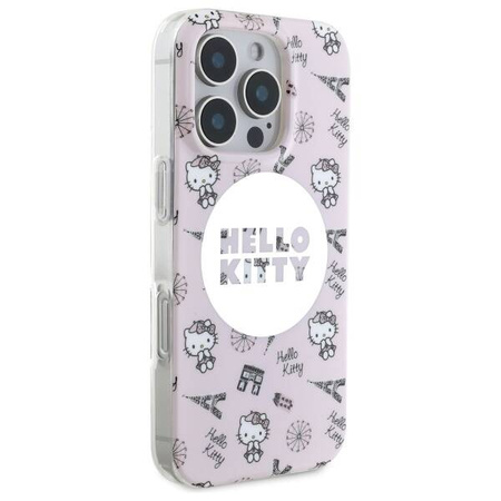 Oryginalne Etui IPHONE 16 PRO MAX Hello Kitty Hardcase IML All Over Paris MagSafe (HKHMP16XHAOPP) różowe