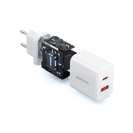 Joyroom JR-TCF05 20W USB-C / USB-A Fast Dual Port Wall Charger - White + USB-C - Lightning 1m