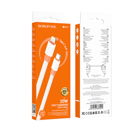 Borofone Kabel BX89 Union - Typ C na Lightning - PD 20W 1 metr biało-pomarańczowy