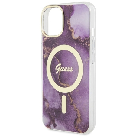 Guess GUHMP14SHTMRSU iPhone 14 6.1&quot; purple/purple hardcase Golden Marble MagSafe