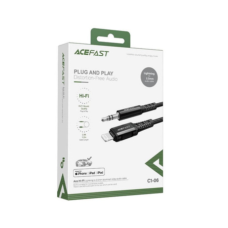 Kabel AUX MFI Apple Lightning - 3,5mm 1,2m Acefast Aluminium Alloy Audio Cable (C1-06) czarny