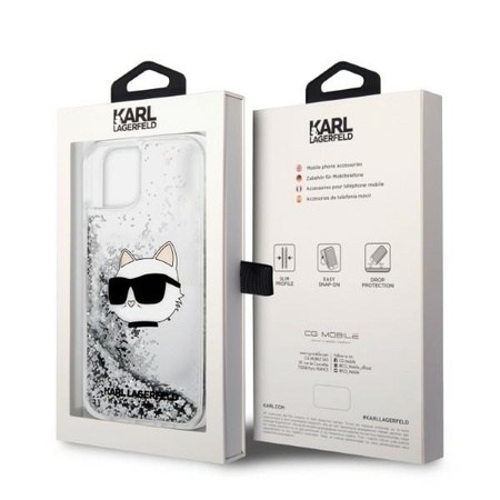 Karl Lagerfeld Liquid Glitter NFT Choupette Head - Etui iPhone 14 Plus (srebrny)