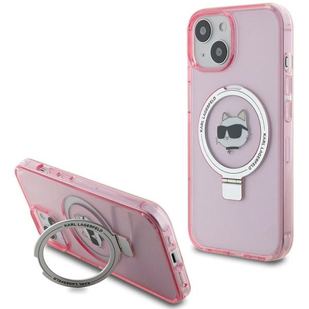 Karl Lagerfeld KLHMP15SHMRSCHP iPhone 15 6.1&quot; pink/pink hardcase Ring Stand Choupette Head MagSafe