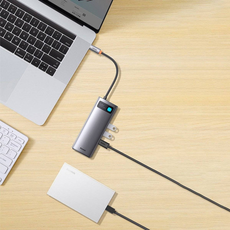 Baseus Metal Gleam Series 6 in 1 HUB Docking Station USB Type C - 3 x USB 3.2 Gen.1 / 1 x Power Delivery / 1 x SD Card Reader / 1 x TF Card Reader Gray (WKWG030213)