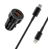 XO ładowarka samochodowa TZ11 PD QC 20W 1x USB 1x USB-C czarna + kabel USB-C - Lightning