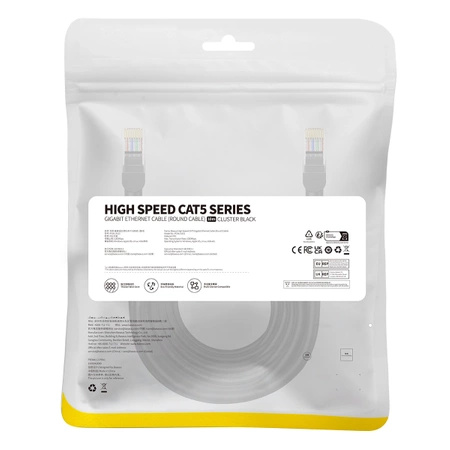 Baseus High Speed ​​Cat 5 RJ-45 1000 Mbit/s Ethernet-Kabel 10 m rund – Schwarz