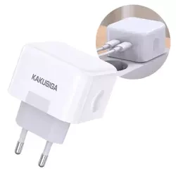 Wall Charger 20W 3A 2xPD3.0 USB-C KAKUSIGA Dual Port Smart Charger KSC-816 white