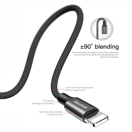 Baseus Yiven kabel przewód w materiałowym oplocie USB / Lightning 1,8M czarny (CALYW-A01)