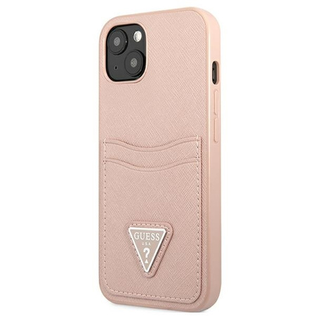 Case IPHONE 13 MINI Guess Hardcase Saffianotriangle Logo Cardslot (GUHCP13SPSATPP) pink