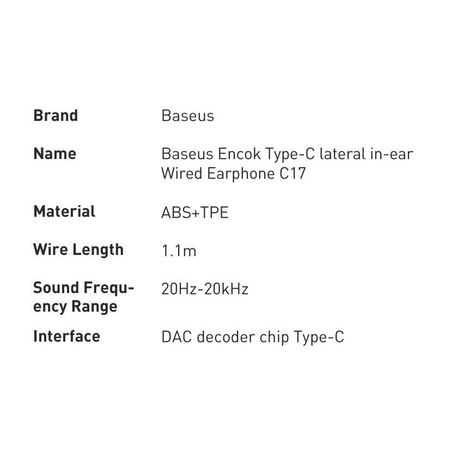 Baseus Encok Type-C lateral in-ear Wired Earphone C17 White