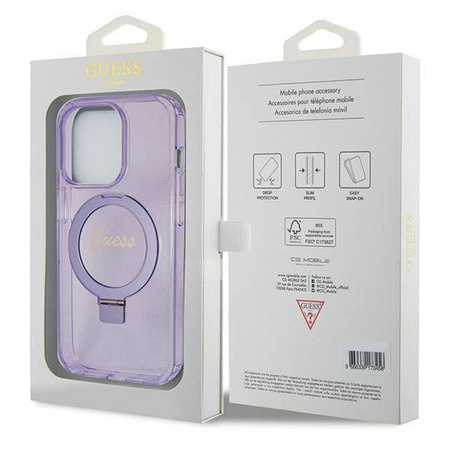 Original Case IPHONE 14 PRO MAX Guess Hardcase Ring Stand Script Glitter MagSafe (GUHMP14XHRSGSU) purple