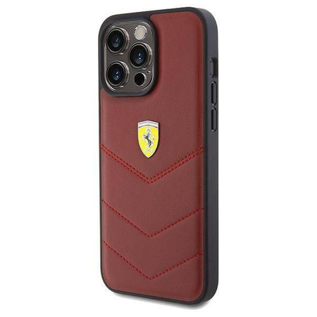 Original Handyhülle APPLE IPHONE 15 PRO MAX Ferrari Hardcase Leather Stitched Lines (FEHCP15XRDUR) rot