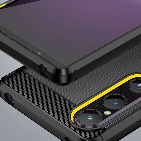 Carbon Case Cover für Sony Xperia 1 V flexible Silikon-Carbon-Hülle schwarz