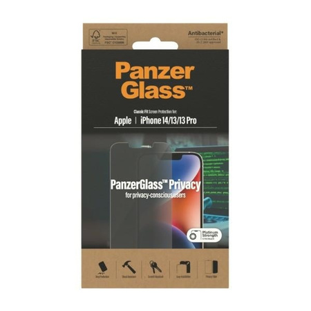 Tempered Glass IPHONE 14 / 13 PRO / 13 PanzerGlass Classic Fit Privacy Screen Protection Antibacterial (P2767)