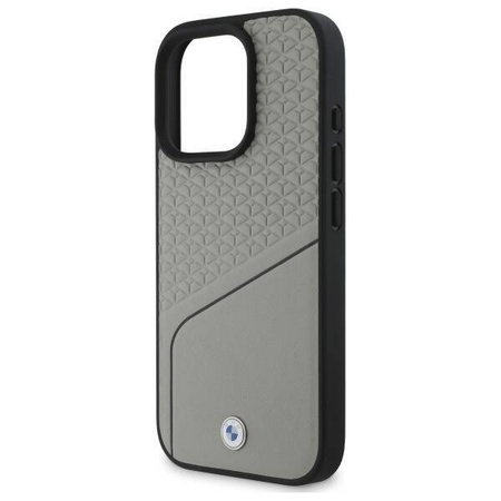 Original Handyhülle IPHONE 16 PRO MAX BMW Hardcase Signature Leather Textured & Line MagSafe (BMHMP16X23RDCLG) grau