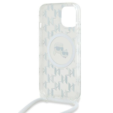 Karl Lagerfeld KLHMP15SHCKCKLCT iPhone 15 / 14 / 13 6.1" transparent hardcase IML Crossbody Monogram Karl & Choupette Head MagSafe