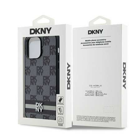 DKNY DKHCP14XPCPTSSK iPhone 14 Pro Max 6.7" czarny/black hardcase Leather Checkered Mono Pattern & Printed Stripes