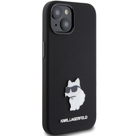 Karl Lagerfeld Choupette Metal Pin-Hülle aus Silikon für iPhone 15 – Schwarz