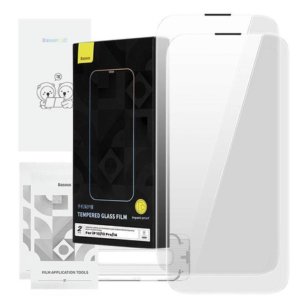 Szkło Hartowane IPHONE 13 / 13 PRO / 14 Baseus Corning z Filtrem Przeciwpyłowym