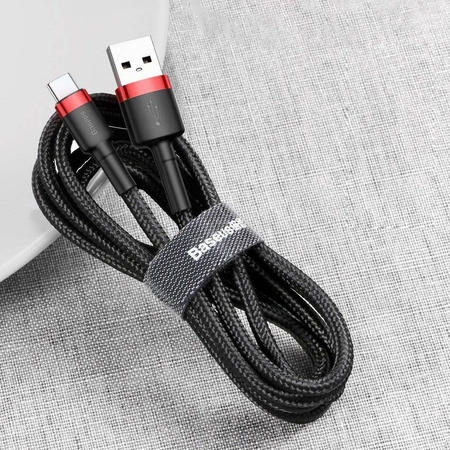 Baseus Kabel USB TYP C USB-C 2A 3M Nylonowy wytrzymały Cafule szary+czarny CATKLF-UG1