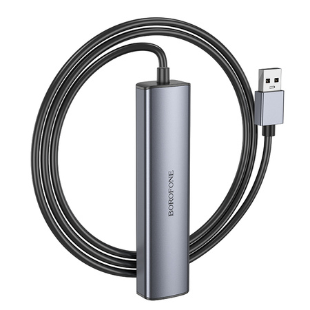 Borofone Adapter DH12 Smart 4 w 1 - USB na 4xUSB 2.0 - 1,2 metra szary