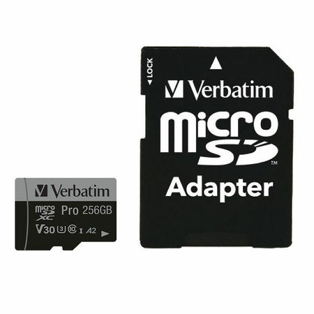 Verbatim Karta microSD 256GB + adapter Pro U3 czarny/black 47045