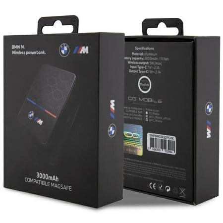 BMW Induktive Powerbank BMPBMS3K22PGVK 5W 3000mAh + Kabel schwarz/schwarz M Collection MagSafe