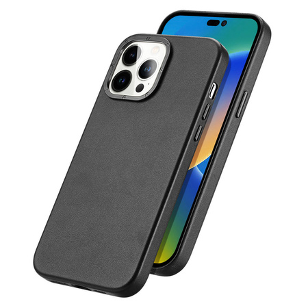 Dux Ducis Grit Leather Case for iPhone 14 Pro Max Elegant Faux Leather Cover (MagSafe Compatible) Black