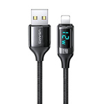 USAMS Kabel pleciony U78 lightning 1.2m LED 2.4A Fast Charging czarny/black SJ543USB01 (US-SJ543)