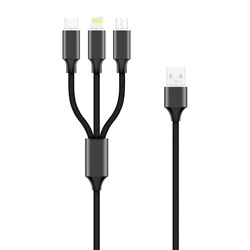 Forever kabel 3w1 USB - Lightning + USB-C + microUSB 1,0 m 2A czarny