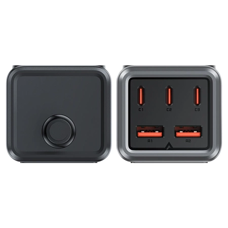 Acefast Z2 GaN 75W PD-Tischladegerät 3x USB-C 2x USB-A - Schwarz und Grau