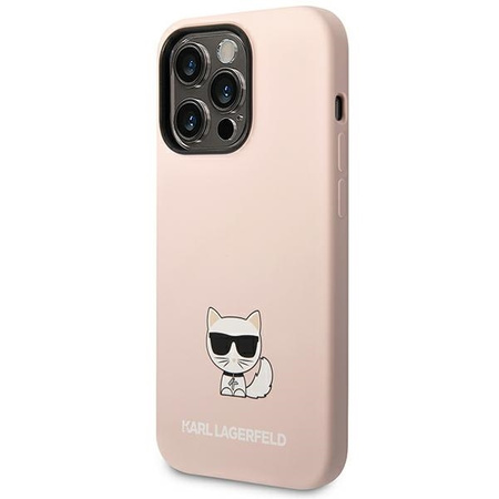 Original Handyhülle IPHONE 14 PRO Karl Lagerfeld Hardcase Silicone Choupette Body hell-pink