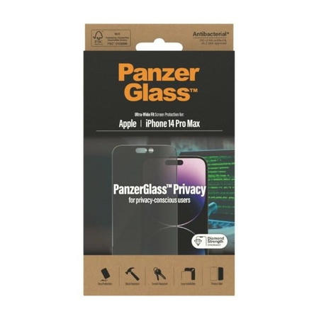 Szkło Hartowane 5D IPHONE 14 PRO MAX PanzerGlass Ultra-Wide Fit Privacy Screen Protection Antibacterial (P2774)