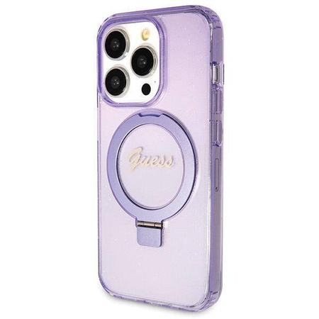 Original Case IPHONE 14 PRO MAX Guess Hardcase Ring Stand Script Glitter MagSafe (GUHMP14XHRSGSU) purple