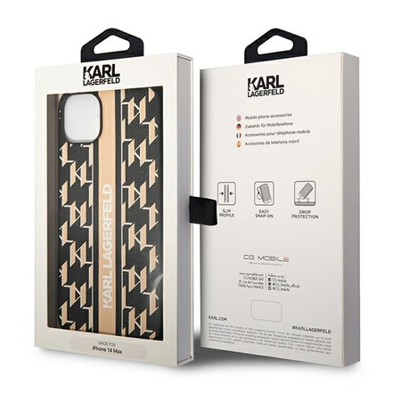 Oryginalne Etui IPHONE 14 PLUS Karl Lagerfeld Hardcase Monogram Stripe (KLHCP14MPGKLSKW) brązowe