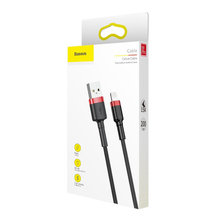 Nylonowy kabel przewód USB lightning Iphone 1.5A 2M czerwony+czarny Baseus CALKLF-C19