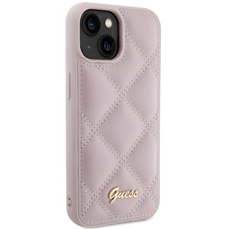 Guess Quilted Metal Logo-Hülle für iPhone 15 – Rosa