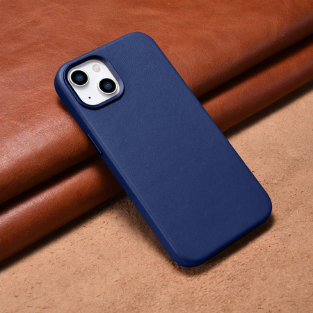 iCarer Case Leather genuine leather case for iPhone 14 Plus blau () (MagSafe compatible)