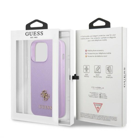 Original Case IPHONE 13 PRO MAX Guess Hardcase Saffiano 4G Small Metal Logo purple