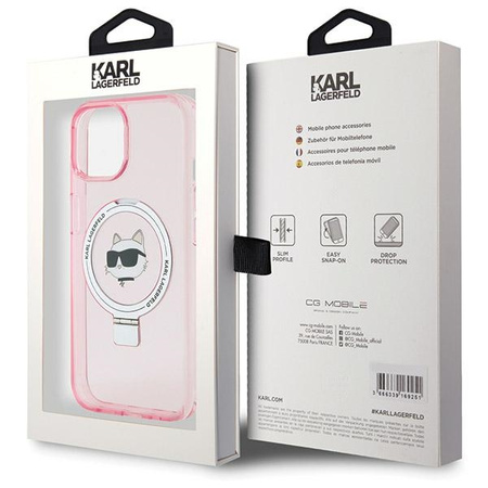 Karl Lagerfeld KLHMP15SHMRSCHP iPhone 15 6.1&quot; pink/pink hardcase Ring Stand Choupette Head MagSafe