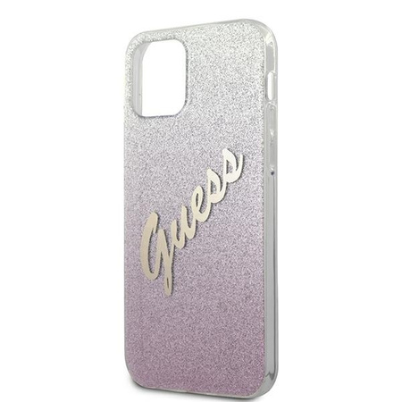 Oryginalne Etui IPHONE 12 / 12 PRO 6,1" Guess Hardcase Glitter Gradient Script GUHCP12MPCUGLSPI różowe