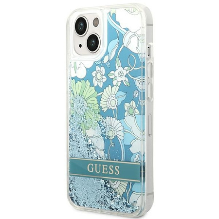 Case IPHONE 14 Guess Hardcase Flower Liquid Glitter green