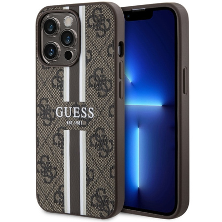 Guess GUHMP13LP4RPSW iPhone 13 Pro / 13 6,1&quot; braun/braunes Hardcase 4G bedruckte Streifen MagSafe