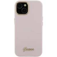 Guess Silicone Script Metal Logo &amp; Frame case for iPhone 15 Pro Max - pink