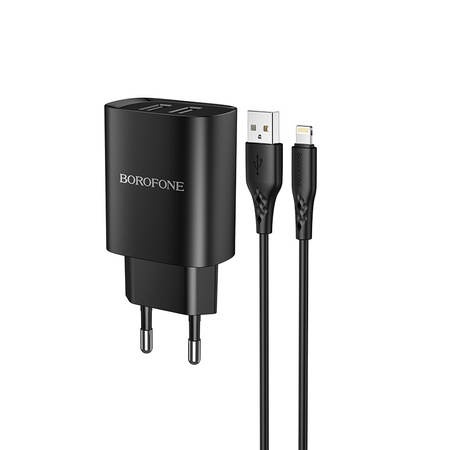 Borofone Ładowarka sieciowa BN2 Super - 2xUSB - 2,1A z kablem USB na Lightning czarna