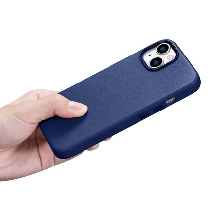 iCarer Case Leather Genuine Leather Case Cover for iPhone 14 Blue (WMI14220705-BU) (MagSafe Compatible)