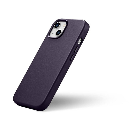 iCarer Case Leather Genuine Leather Case Cover for iPhone 14 Dark Purple (WMI14220705-DP) (MagSafe Compatible)