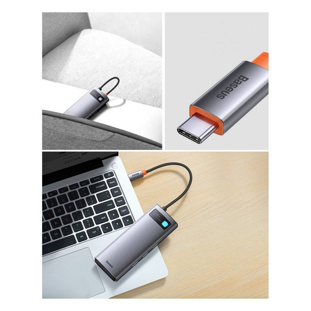 Baseus Metal Gleam Series 6 in 1 HUB Docking Station USB Type C - 3 x USB 3.2 Gen.1 / 1 x Power Delivery / 1 x SD Card Reader / 1 x TF Card Reader Gray (WKWG030213)